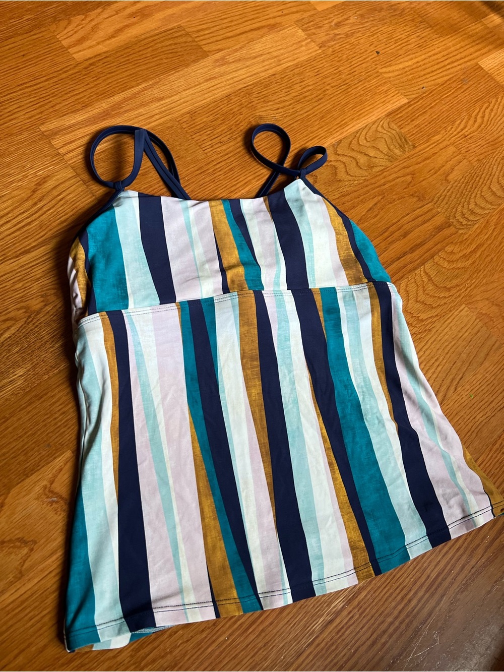 Title Nine Tankini Top Swim Padded Striped Surf Swim Athletic Pool